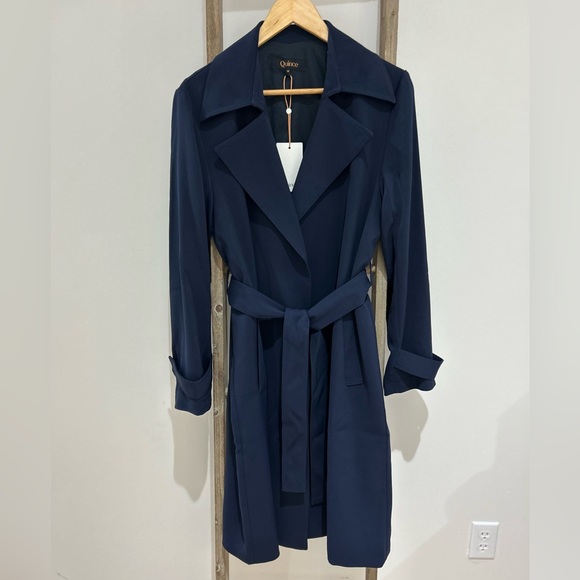 Quince Stretch Crepe Trench Coat Navy Blue Women’s Size Medium NWT - Picture 4 of 7